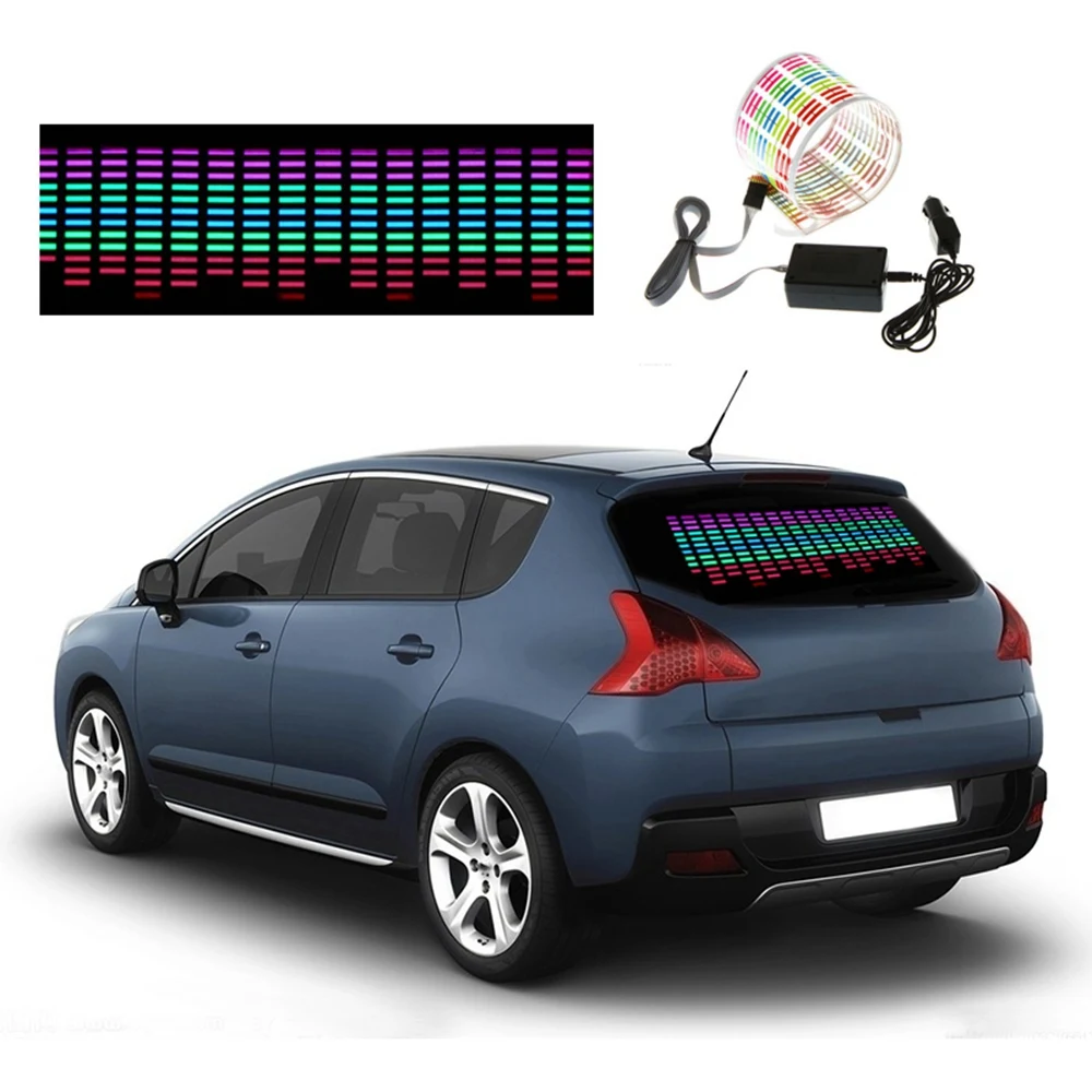 N26R-45X11CM Car Windshield LED Sound Activated Equalizer Car Neon EL Light Music Rhythm Flash Lamp Sticker With Control Box