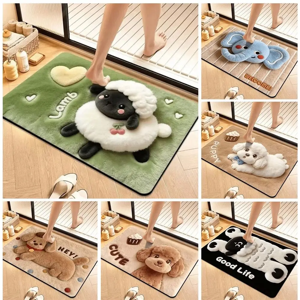 Soft Texture 3D Animal Doormat Non-Slip Backing Water Absorbent Floor Rug Cartoon Animal Pattern Easy Care Decorative Foot Mat