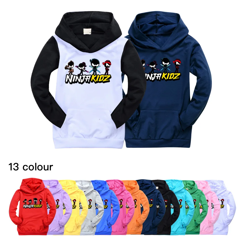 NINJA KIDZ Girls Boys Pocket Sweatshirts Fall Children Cartoon Hoodies Long Sleeves Pullover Kids T-shirt Jacket Toddler Clothe