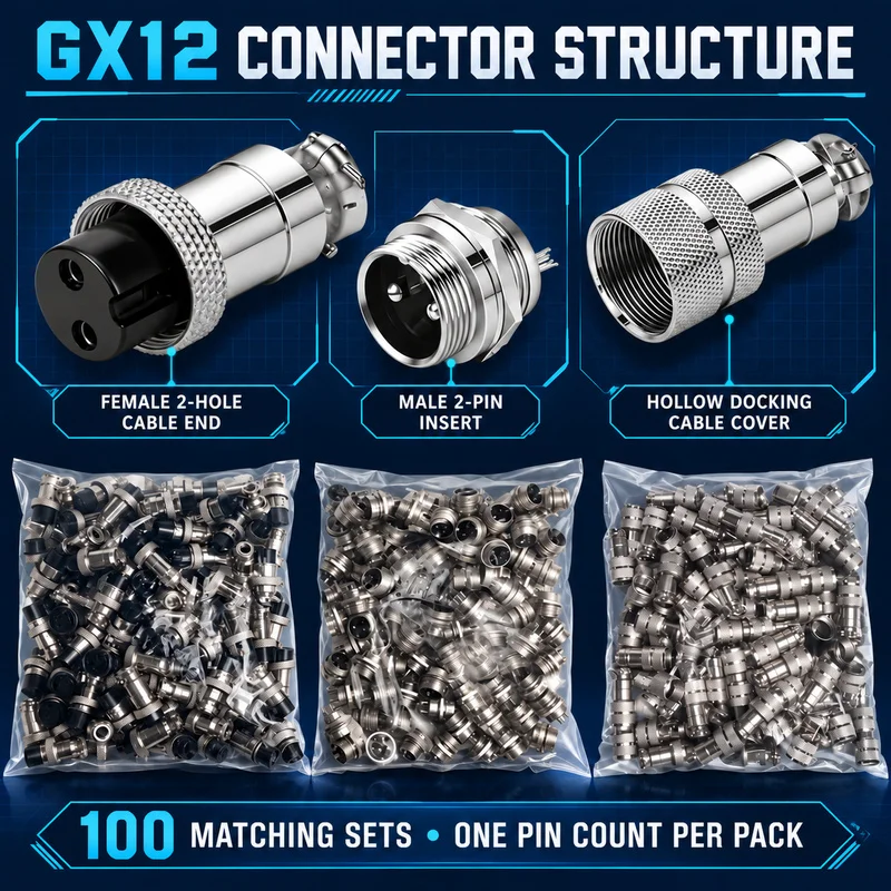 GX12 Inline Cable Connectors 100 Sets 2 3 4 5 6 7 Pin Male Female Plug Socket Options Thread Lock Solder for Equipment Wiring