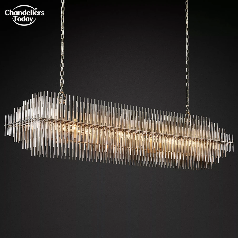 Emile Rectangular Chandelier Modern Rods Linear Chandelier Lighting Brass Luxury Long Pendant Island Chandeliers for Dining Room