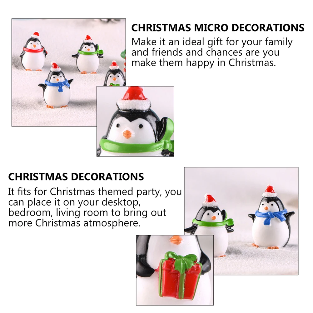 

6pcs Christmas Penguin naments Resin Crafts Miniature Decorations Desktop Adornment DIY Home Office Holiday Craft