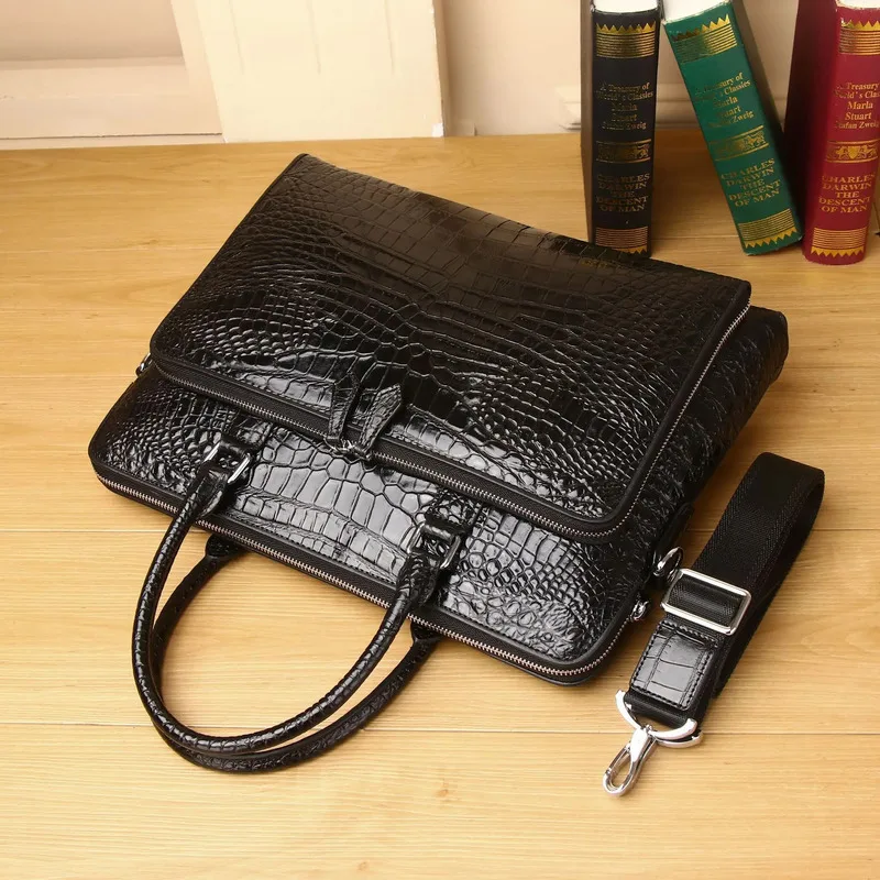 New Style Crocodile Belly Handbag Genuine Messenger Bag Leather Men Busines Briefcase Cowhide Single Shoulder Diagonal Cross Bag