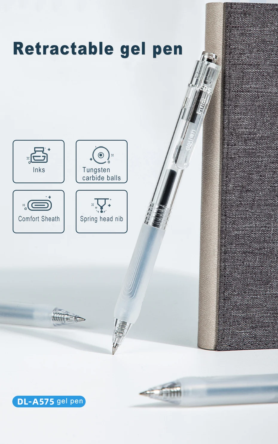 Deli Gel Pen 0,5mm Presse einziehbare Kugelschreiber einfachen Stil gelten für Schul büro Schreibwaren Zubehör – Detail 3