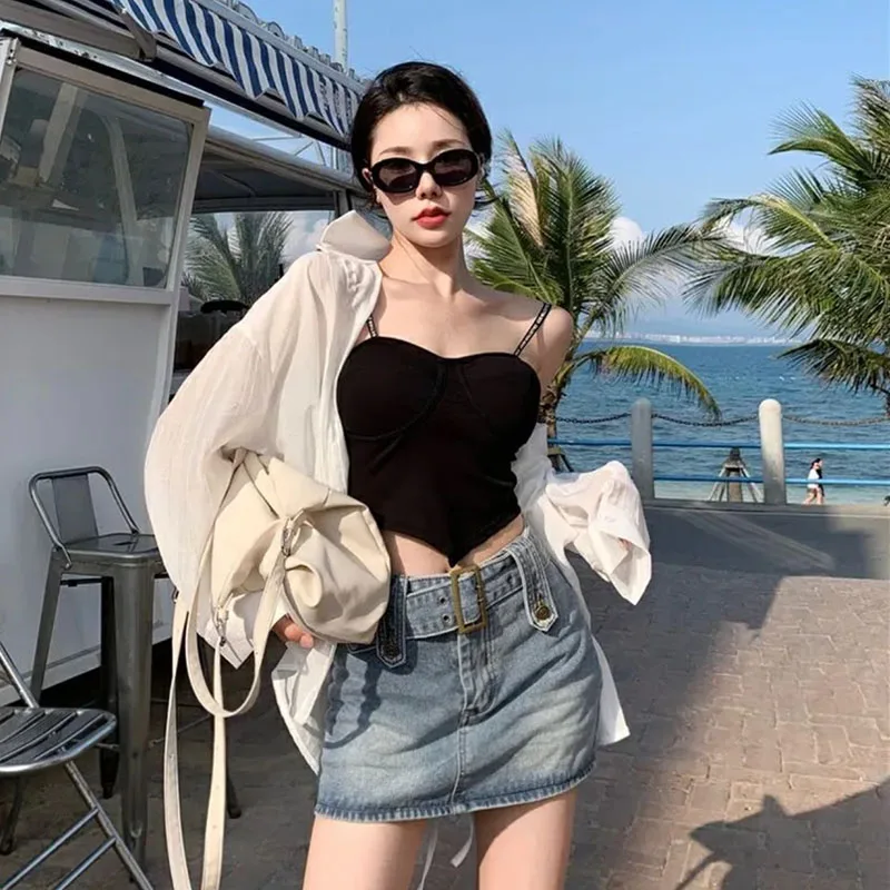 Thin Long Sleeve Sunscreen Shirt Woman Korean Fashion Back Split Lace Up White Shirts Women Casual Loose Holiday Beach Blouse