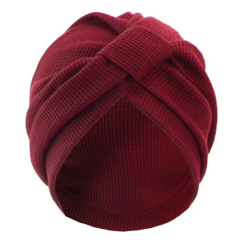 New Women's Cotton Thickened Waffle Square Knotted Turban Head Wrap Cancer Chemo Beanies Cap Headwear Cap Bonnet Hair Loss Hat - view 5