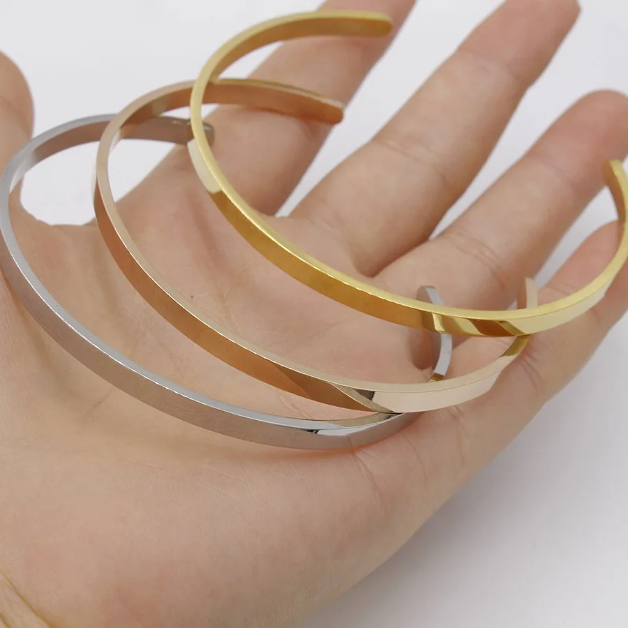 10Pcs  Fashion Simple Stainless Steel C-Shape Open Bracelets Adjustable Cuff Bangle Bracelet For Women Men Lover Jewelry Gifts