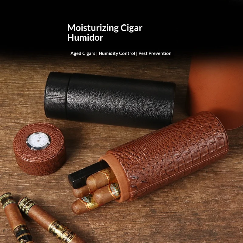 

Leather Travel Humidor Cigar Box Cedar Wood Portable Cigar Case Humidifier Hygrometer Box Cigar Accessories Fit 5 Cigars