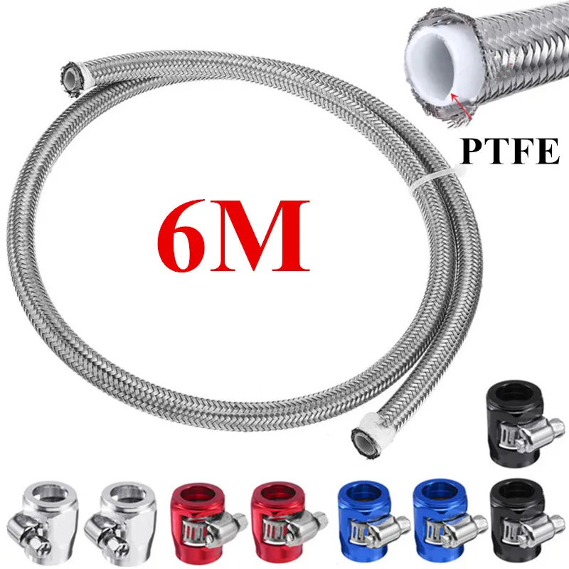 

Универсальный автомобильный масляный и газовый охладитель 6 м AN4 AN6 AN8 AN10 AN12, трубка для топливного шланга, трубчатые зажимы для труб, из нержавеющей стали, плетеный внутри PTFE