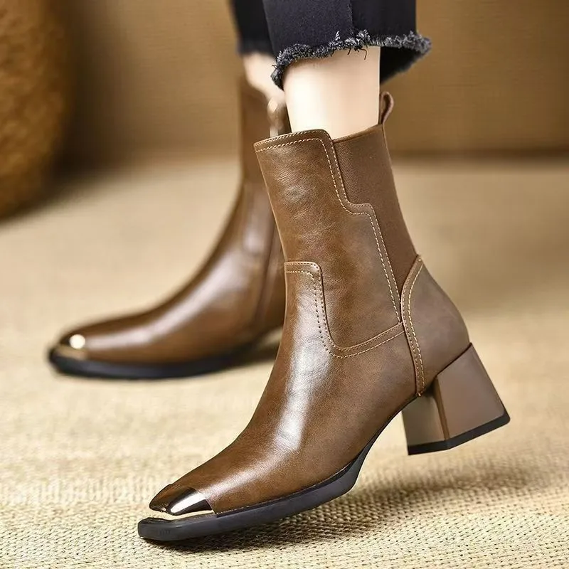 

2025 Hot Selling Winter Square Toe Women's Ankle Fashion Boots Mid Heel Designer Fashion Casual Women's Walking Short Boots