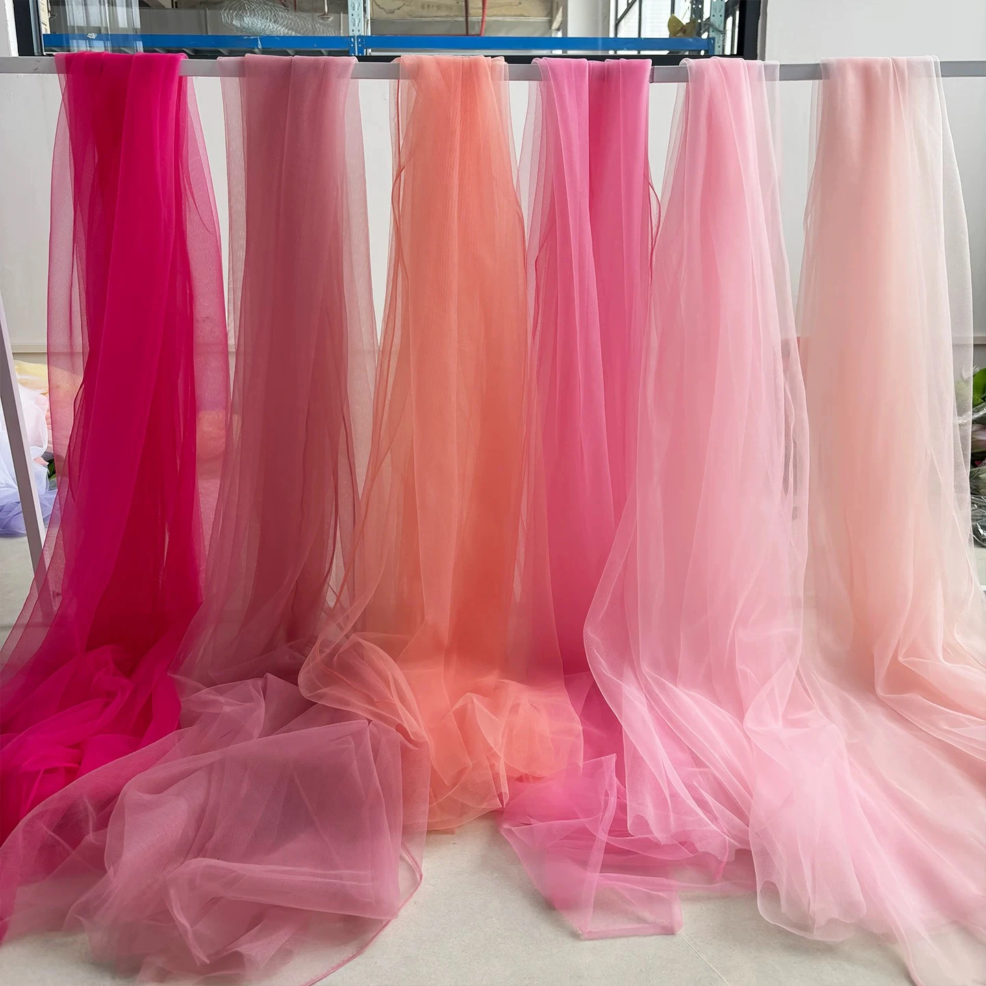 Pink Sakura Soft Gauze Curtain Wedding Decoration Private Space Arrangement Light Pink Waterfall Privacy Screen Fabric Art