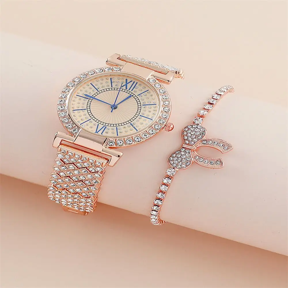 Korean style high-end fashion Roman pattern diamond inlaid women's quartz watch bracelet women's watch