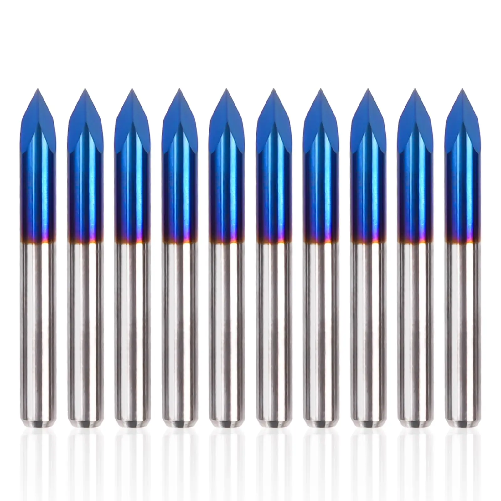 

riangular CNC Router Bits Set 60deg 0.1mm, 1/8" Shank Engraving Carving V-Bit with Nano Blue Coating Bits for Acrylic Wood MDF A