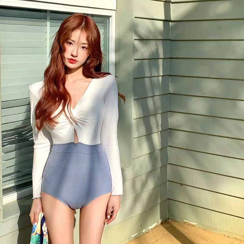 

Женский цельный купальник с длинными рукавами, термокостюм для серфинга, корректирующий фигуру, скрывающий живот, винтажный повседневный купальник с фиксированными вкладышами для груди