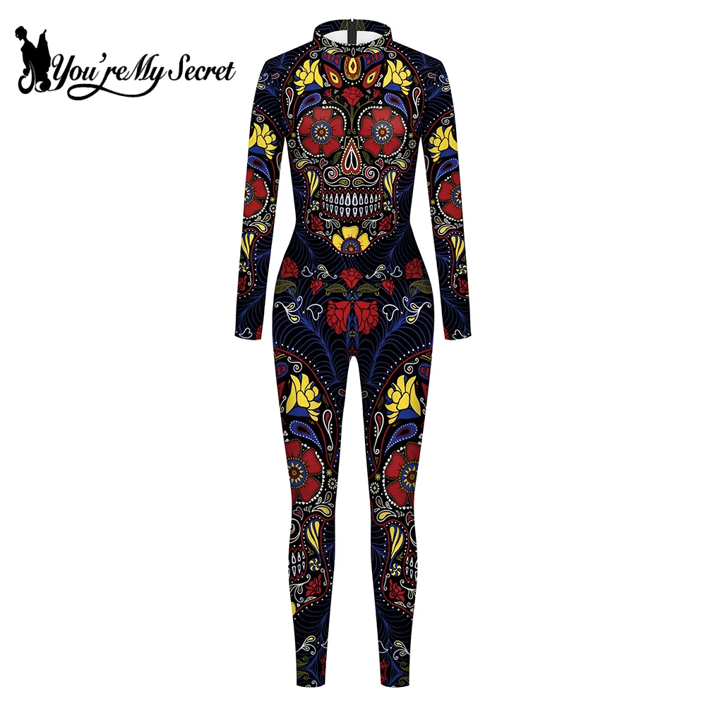 [You\'re My Secret] Halloween Skeleton 3D Printing Holiday Party Cyberpunk Punk Jumpsuit Colorful Skull Leggings Performance Suit