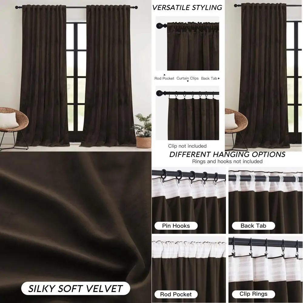 

Длинные затемняющие шторы Velvet 90, термоизолированные для спальни и домашнего кинотеатра, 52 Вт x 90 л, комплект из 2 панелей