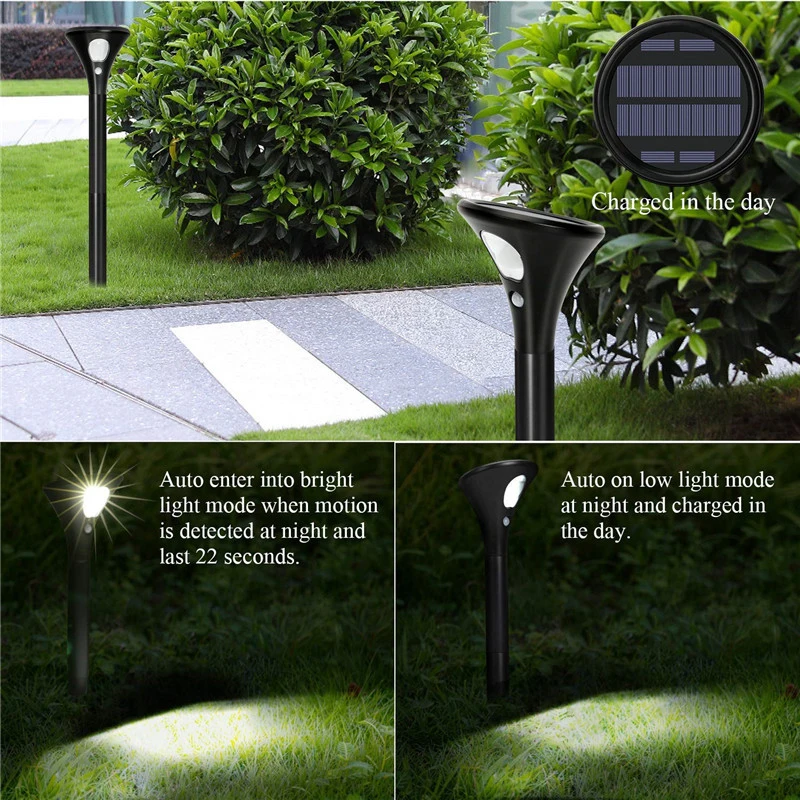 Imagem -05 - Luzes Led Solar ao ar Livre à Prova Impermeável Água à Terra Lâmpada Solar Caminho Luzes com Sensor de Movimento Iluminação Led para Gramado Quintal Jardim Paisagem