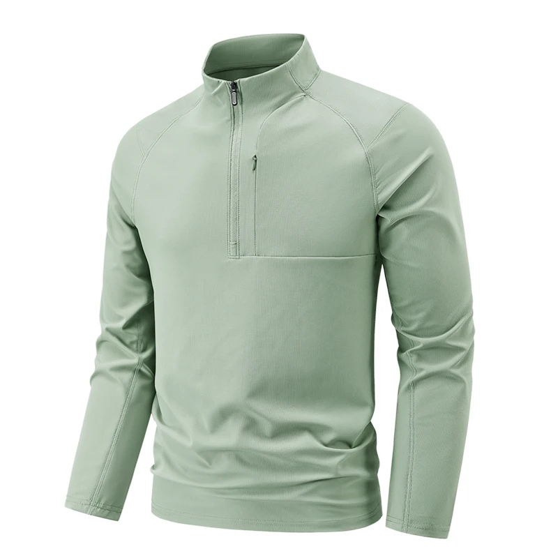 

Мужские футболки для бега с длинным рукавом, легкие, быстросохнущие, с молнией до четверти, для тренировок, спортзала, гольфа.