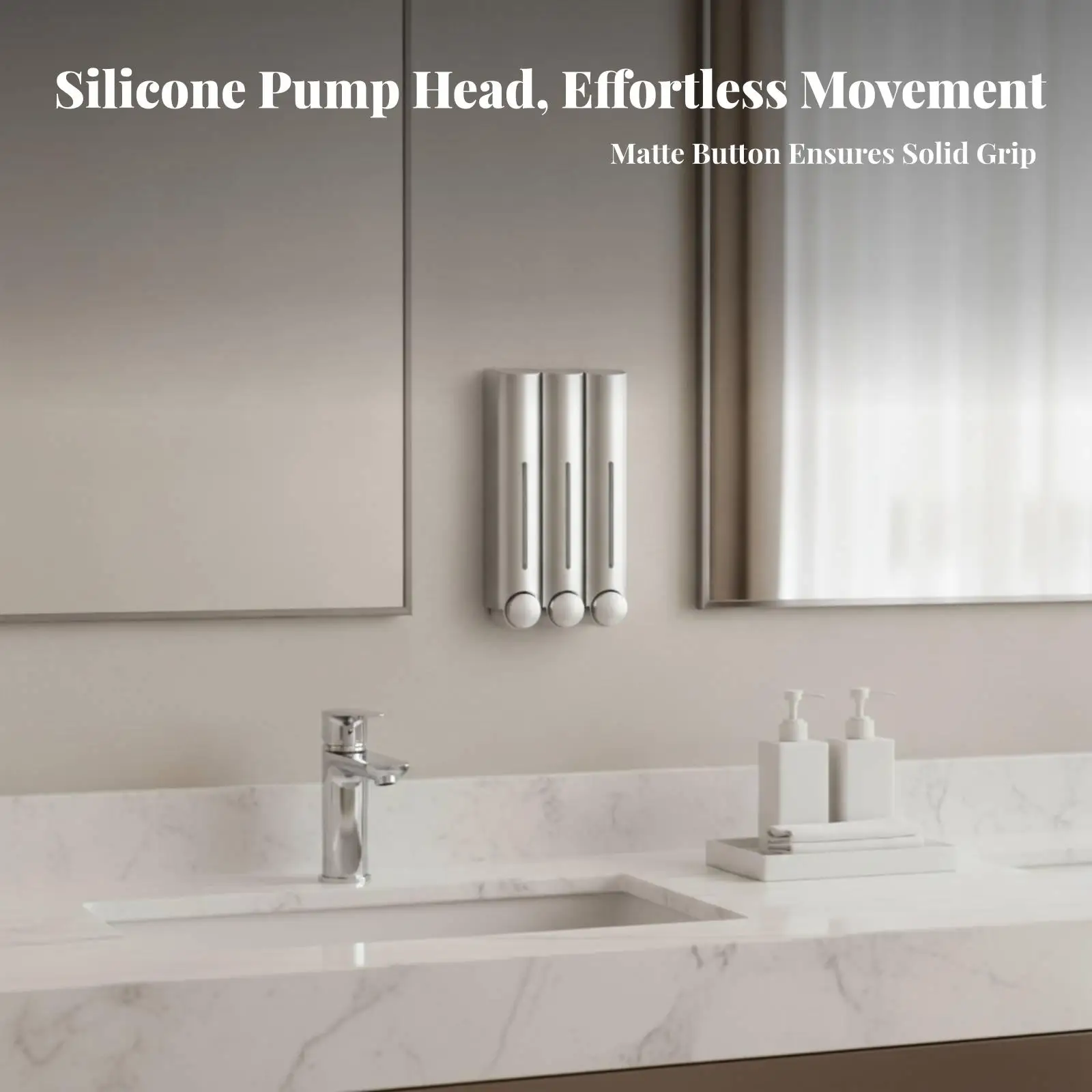 Wall Mounted Dispenser Push Button Three Chamber Manual Soap Pump Organizer for Bathroom Kitchen Shower Washroom