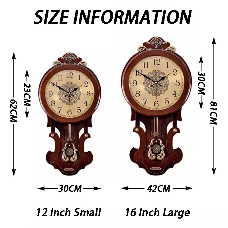 Vintage Large Wall Clocks Luxury Living Room Wall Clock with Pendulum Wooden Bedroom Silent Clock Interior Decoration Clocks