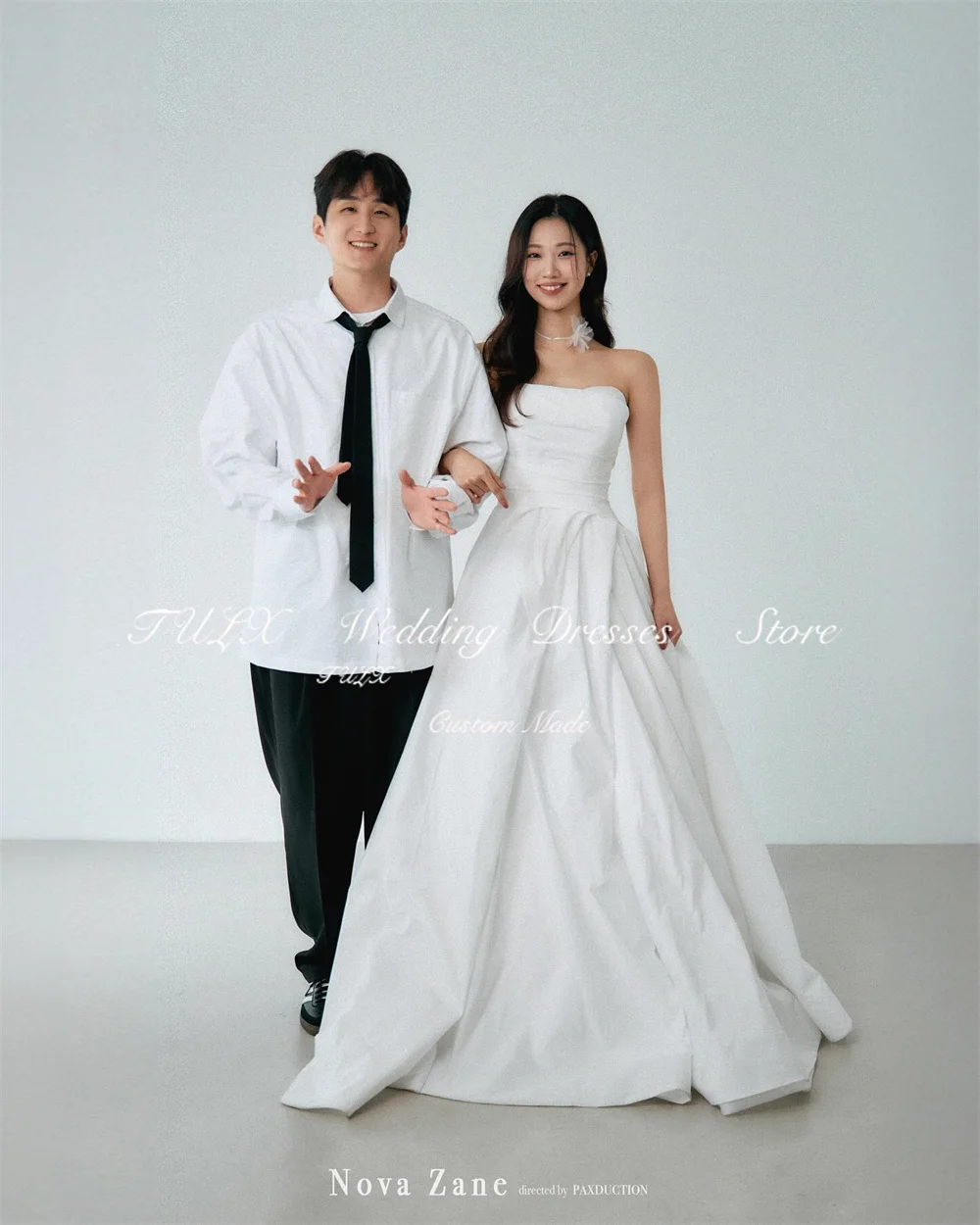 TULX princesse une ligne taffetas corée robe de séance Photo de mariage sans bretelles longues robes de mariée élégantes Corset nne privilège personnalisé