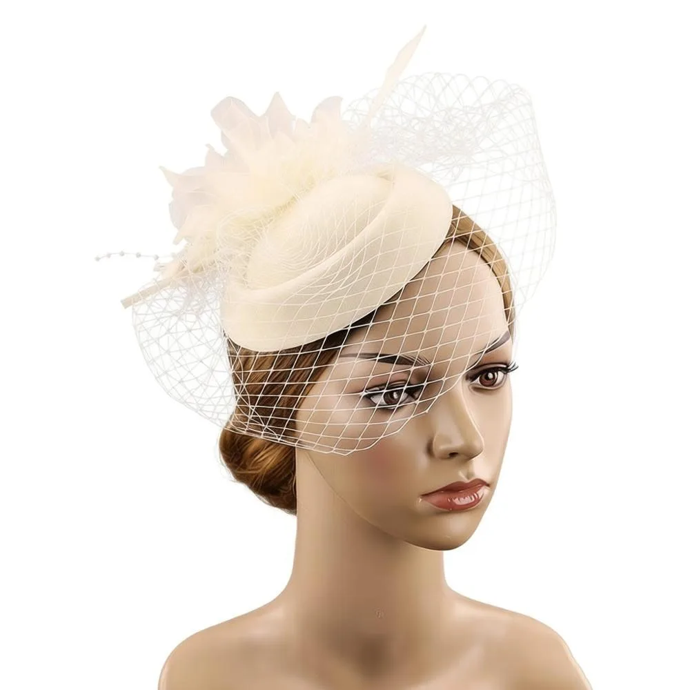 

Fashion Mesh Ribbons Vintage Hat Headband Veil Flower Fascinator Large Floral Fascinator Caps 1950s