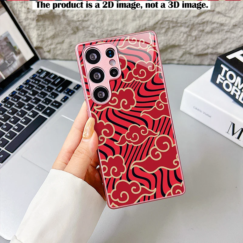Red Orange Golden Cloud 2D Glass Case For Samsung S/A Series, Anti-drop Full Coverage Cover