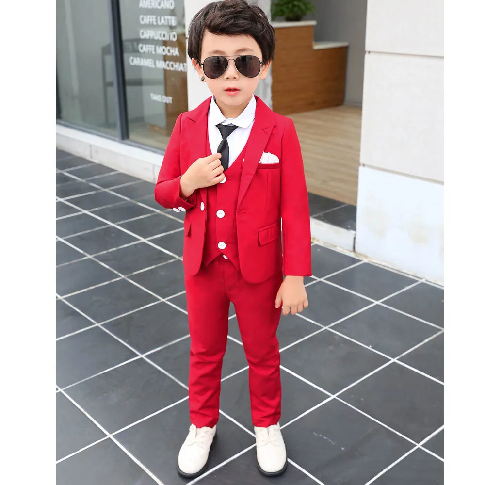 

Red Kids Clothes Fashion One Button Solid Color Slim Children's Clothing High Quality Casual Daily Formal Suits for Boy 3 Piece