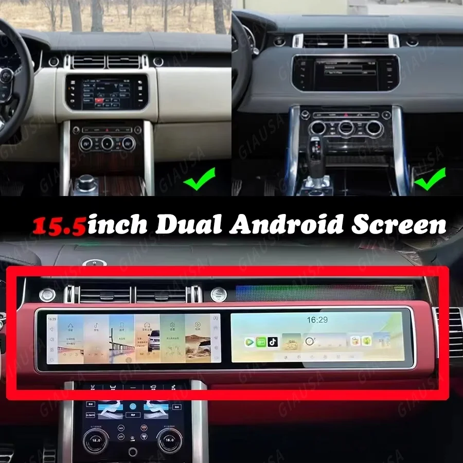For Land Rover Range Rover Sport L494 2013-2017 CarPlay Android 13 Car Radio Dual Screen stereo Touch screen Unit BT 5.0 DSP 4G