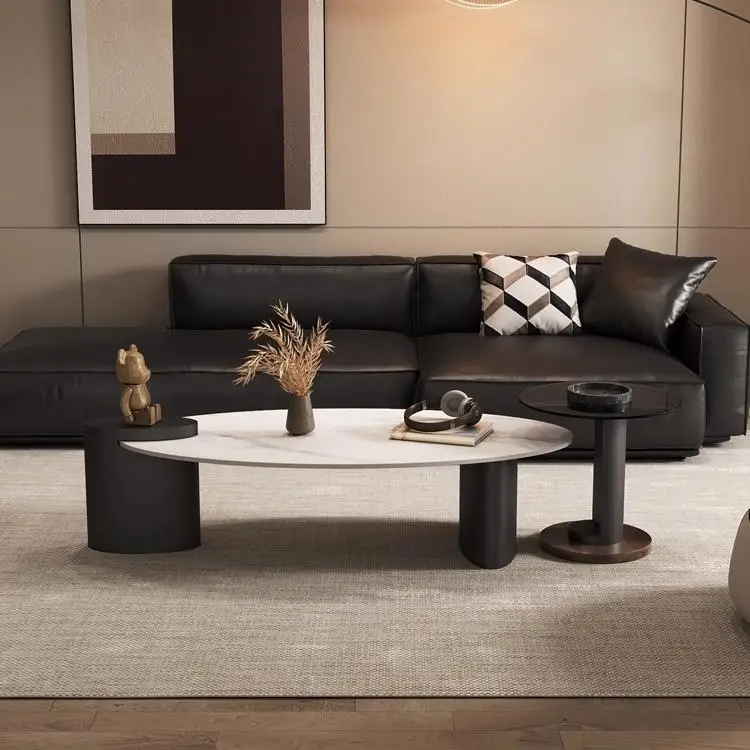 ※a Italian  alist Pandora Rock Plate Coffee Table Combination Oval Iron Frame Adjustable Design for Large/Small Apartment