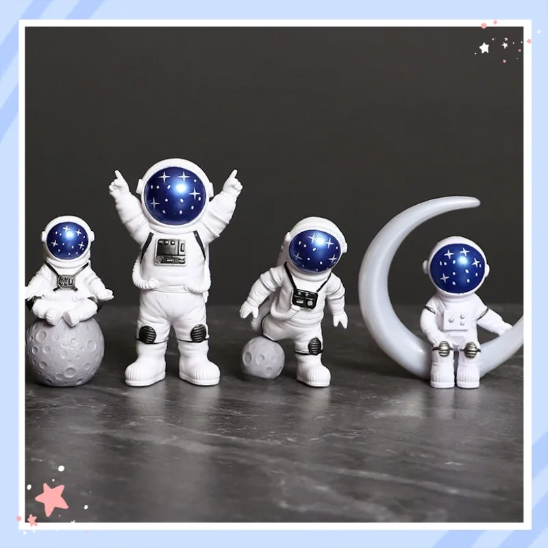 宇宙飛行士樹脂製フィギュア-4個セット-ライトラグジュアリー宇宙飛行士像-デスクトップ装飾-収集玩具-宇宙ファンへのギフト