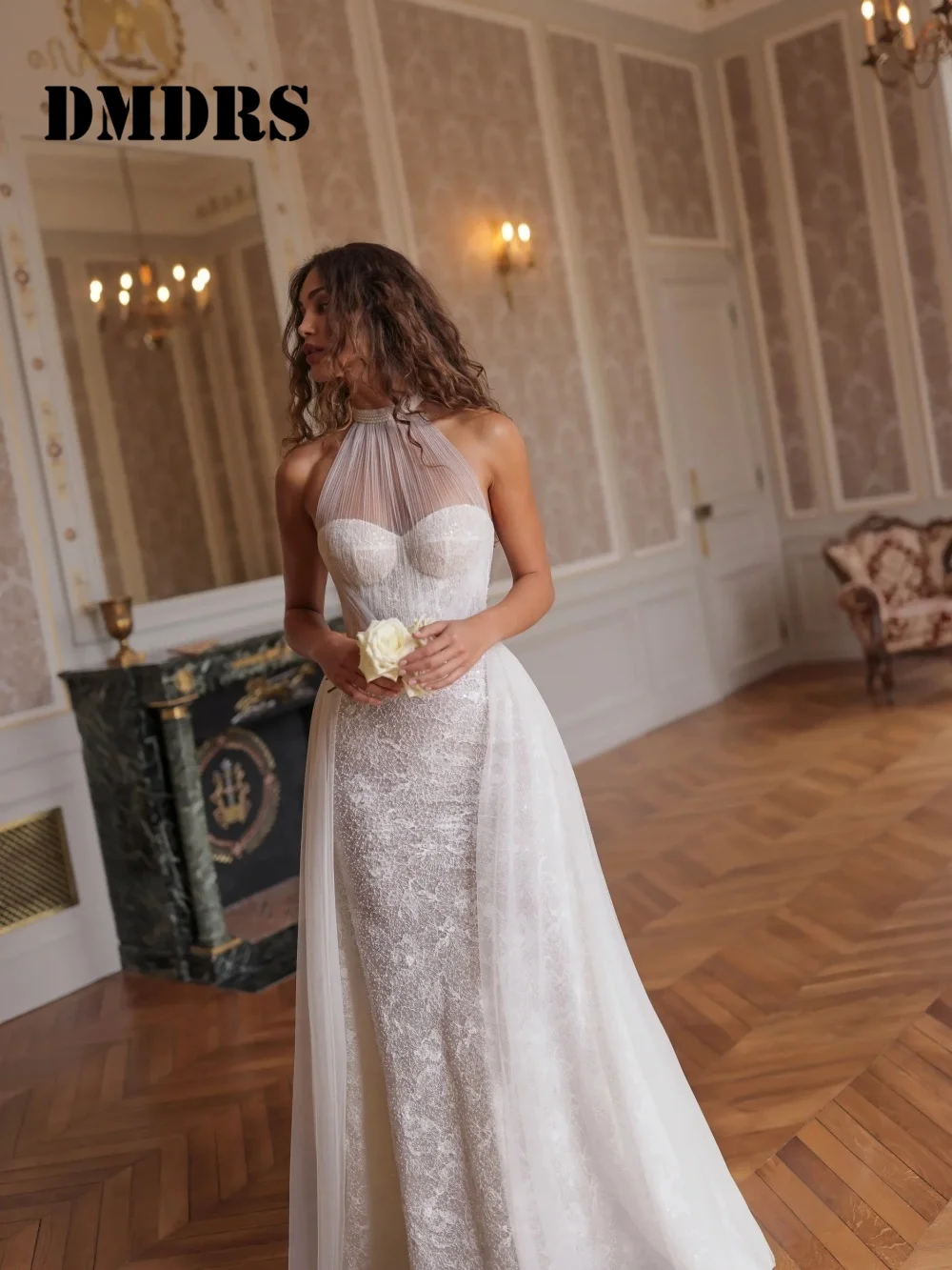 

Sexy Halter Wedding Dresses Elegant Appliqué Bridal Gowns Graceful Tulle Floor-Length Wedding Gowns Vestidos De Novia