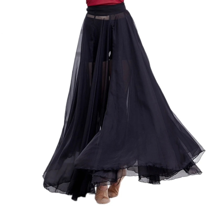 Damska zwiewna szyfonowa, wiązana talii długa spódnica maxi na scenę i festiwal P8DB