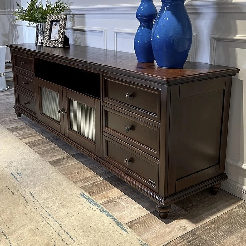 AA solid wood simple solid wood TV cabinet black walnut living room furniture