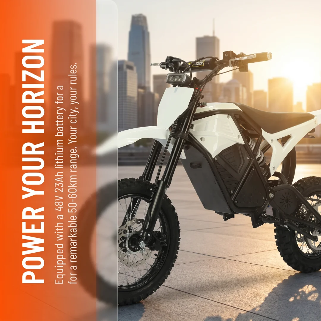 White Mid Drive Brushless Electric Dirt Bike Removable Safe Lithium Battery IPX6 Waterproof Adult Off Road Motocross Full Hydraulic Suspension Nitrogen Shock Absorber Hydraulic Disc Brake Chain Drive Heavy Duty Frame Off Road Racing Motorcycle