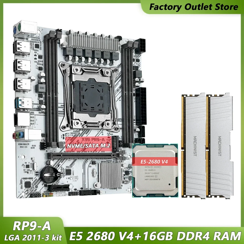 MACHINIST PR9-A X99 Kit de carte mère LGA 2011-3 Set Kit Intel Xeon E5 2680 V4 Processeur CPU + DDR4 16 Go (2x8 Go) Mémoire RAM M.2 NV