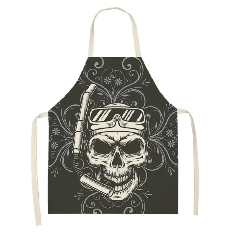 Skull Pattern Kitchen Apron Hairdressing Anti-fouling Aprons for Women Men Household Cleaning Tool Cooking Baking Accessories