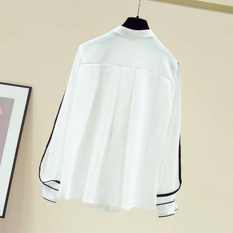 بلوزة قميص نسائية جديدة بأكمام طويلة وياقة واقفة قميص شيفون أبيض بلوزة نسائية بلوزات قمصان Blusas Para Mujer 2025 Q685