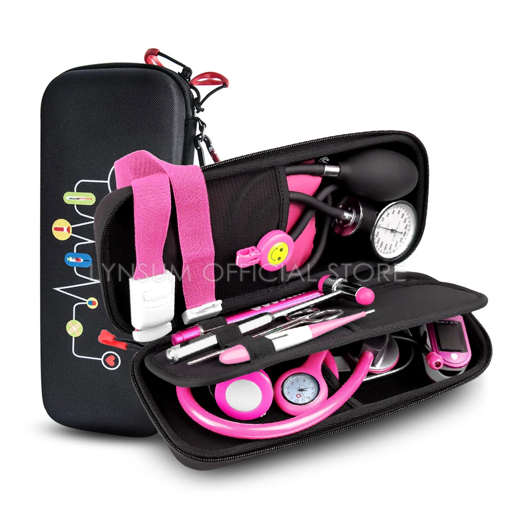 Medical Storage Nurse Starter Kit Health Monitor with Stethoscope BP Manometer Reflex Hammer First Aid Tourniquet Penlight A1