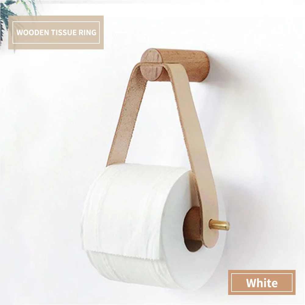 Wooden Tissue Roll Holder Brass Towel Rack Bar Vintage Toilet Leather Paper Ring for Bathroom Household Storage Rack Home Decor