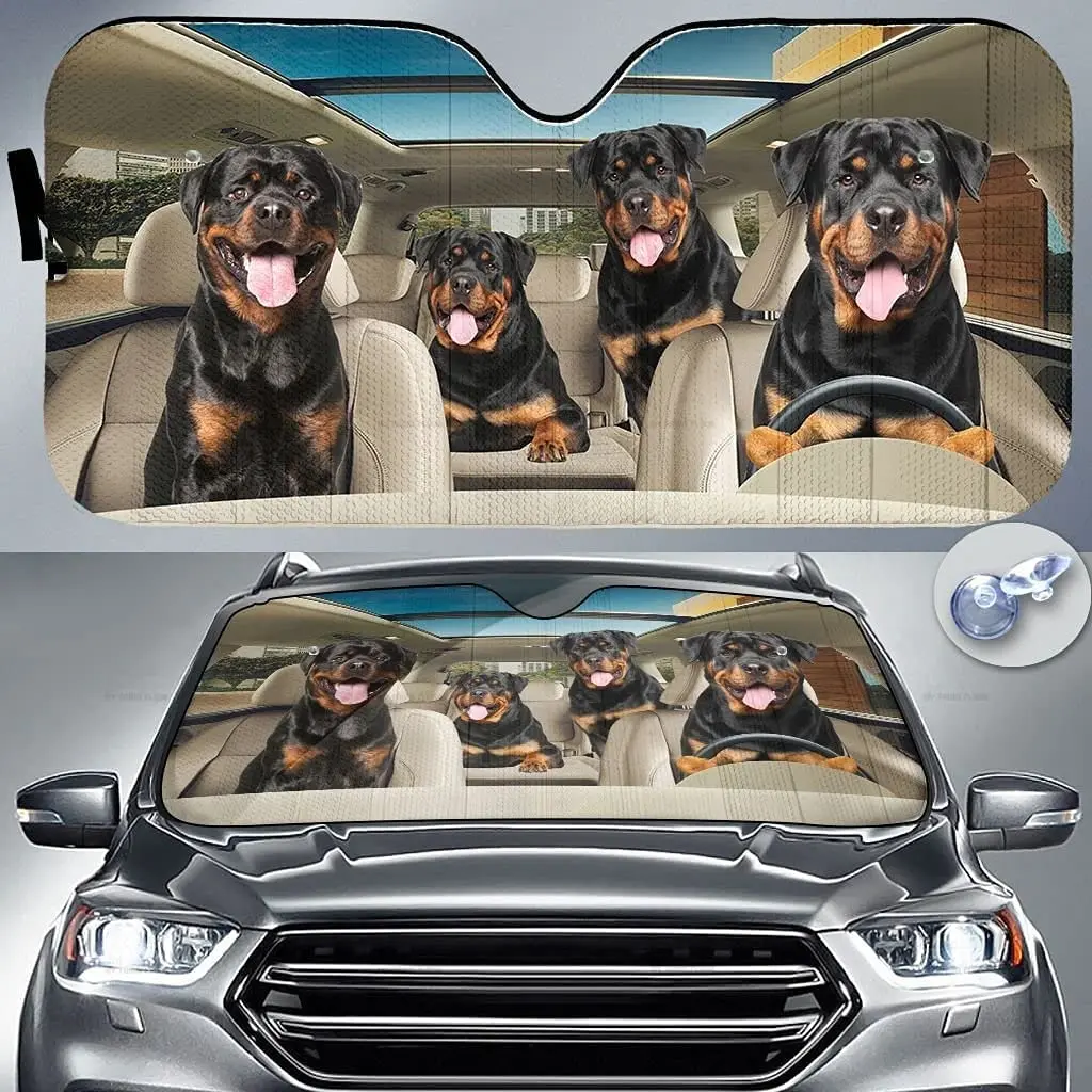 

Catholic Rottweiler in Car Sunshade Cute Dog Driving Realistic Sunshade, Gift for Lovers, Windshield Durable Material Auto Visor