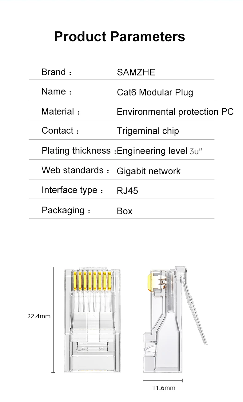 SAMZHE Cat6 RJ45 Modulare Stecker 8P8C Stecker für Ethernet Kabel, gold Überzogene 1Gbps KATZE 6 Gigabit Groß Ethernet Crimp Anschlüsse – Detail 13