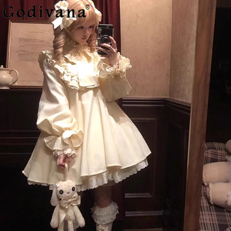

Осеннее милое дизайнерское платье Лолиты для девочек, элегантное платье принцессы в студенческом стиле, женское весеннее милое японское платье с длинными рукавами