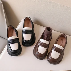 Classic British Style Penny Loafers For Kids Thick Sole Slip-on Leather Flat Shoe Boys Girls School Dress Zapatos In Black Brown