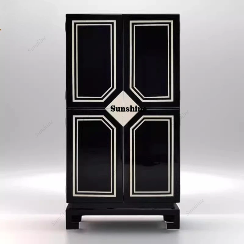 

Легкий роскошный черно-белый шкаф из массива дерева с белой отделкой, черный деревянный шкаф-купе.