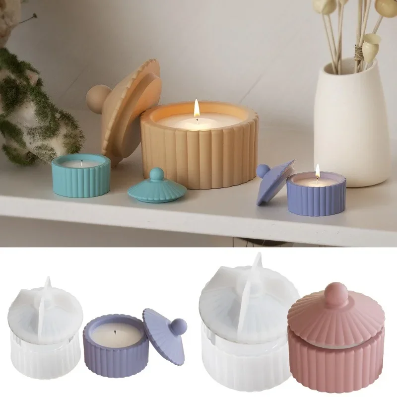 Striped candle cup combination resin drip mold DIY with lid storage tank gypsum silicone mold home decoration storage ornaments