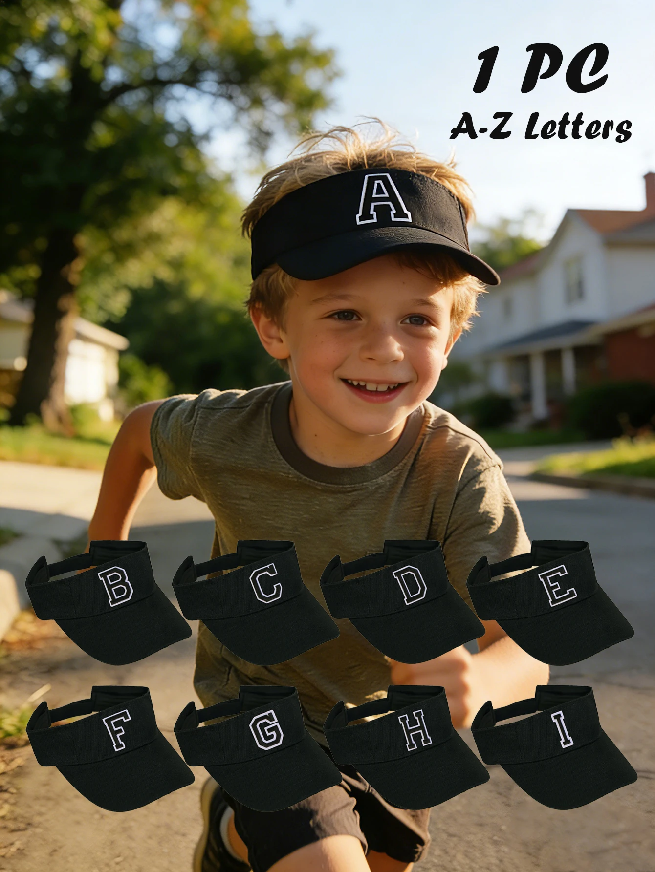 

1 шт. Детская унисекс-кепка с 26 буквами алфавита, черная, для детей 3-8 лет, дышащая спортивная кепка для лета, весны, пляжа, гольфа, тенниса, активного отдыха на природе.