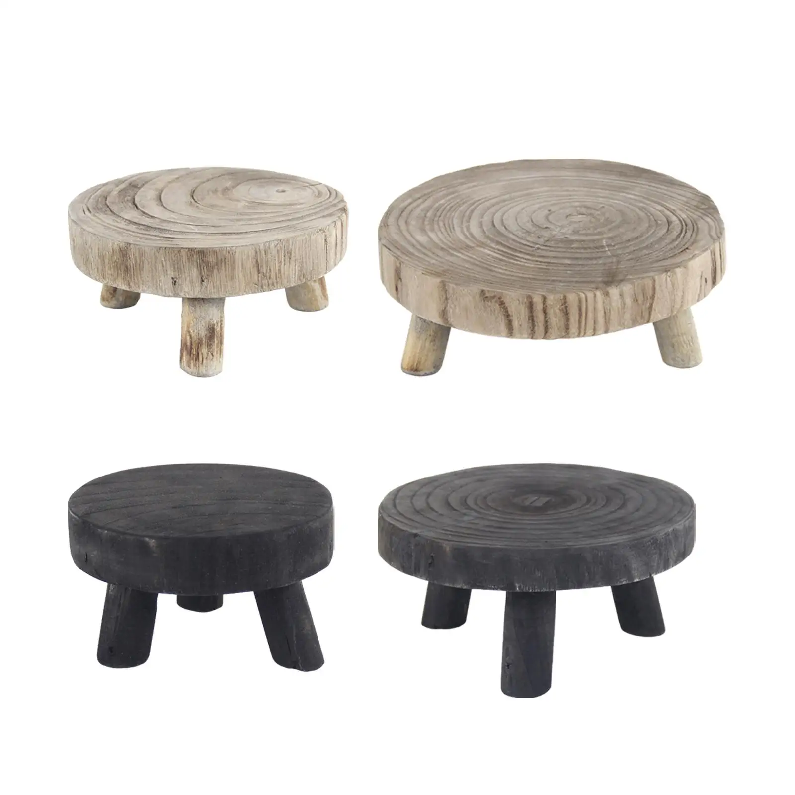 Plant Display Stand Modern Rustic Accessories Round Wooden Planter Stool for Living Room Lawn Office Outdoor Plant Decoration