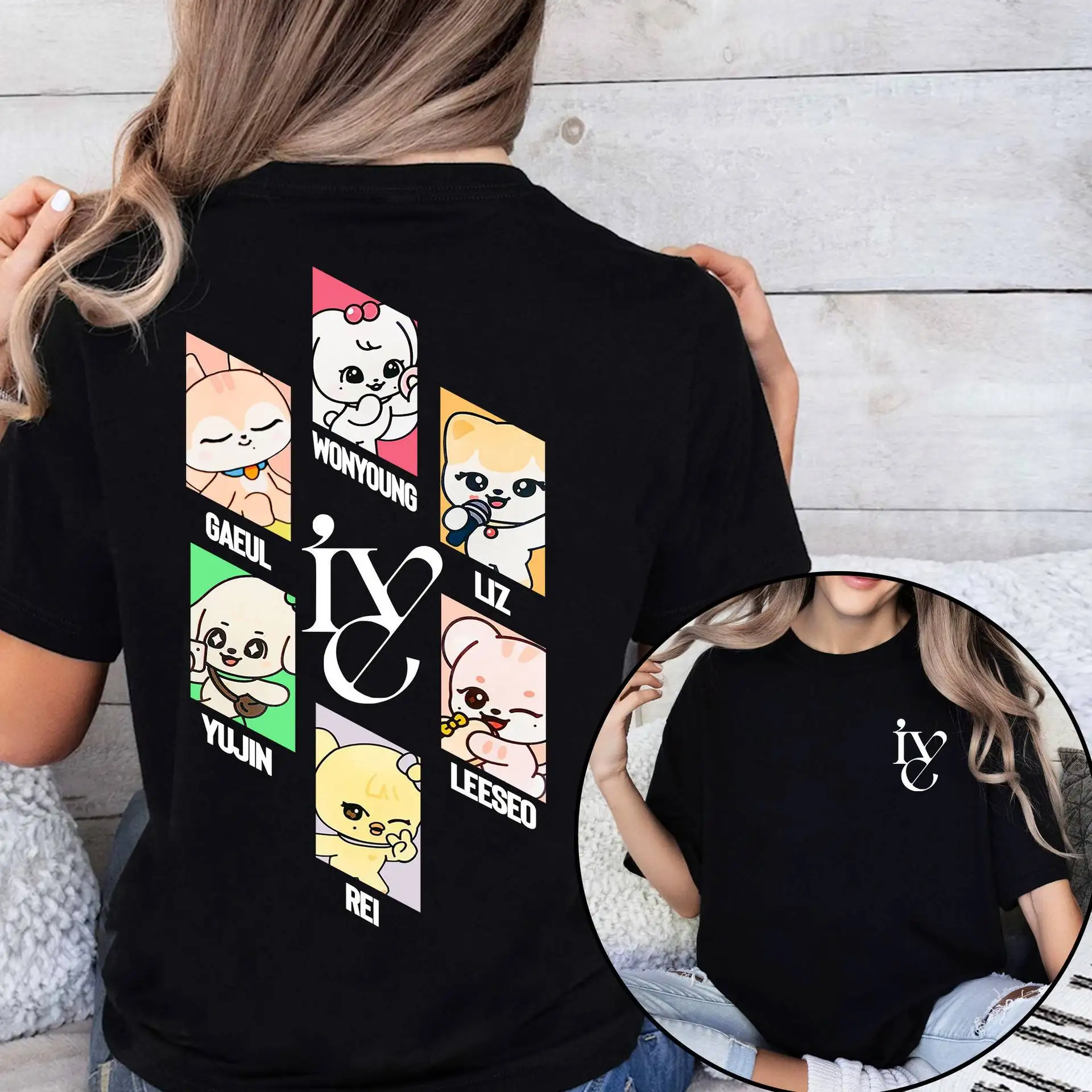 IVE T Shirt Cotton Summer Short Sleeve Tee Yujin Gaeul Wonyoung LIZ Rei Leeseo Cartoon Print T-shirt Women Men Fashion Y2k Tops