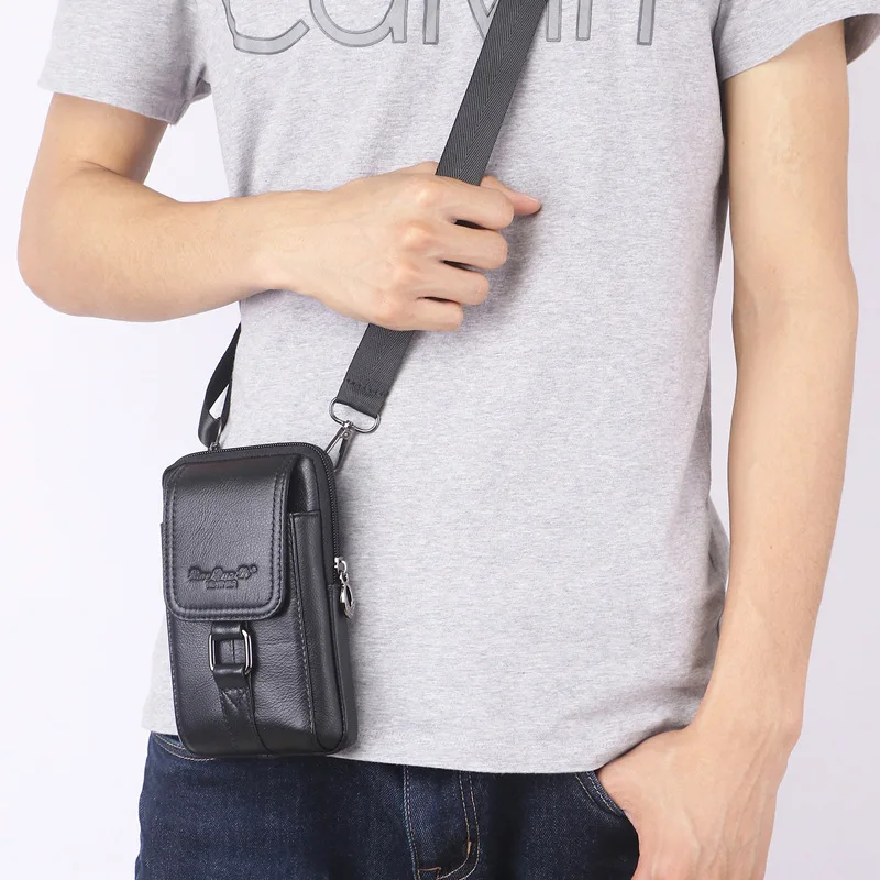 Men Cell/Mobile Phone Case Waist Fanny Pack Bag Genuine Leather Fashion Casual Male Hook Messenger Cross body Hip Belt Bum Bag